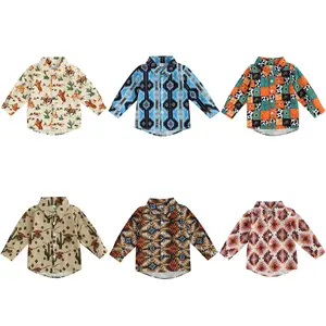 Western Baby Boy Clothes Cow Print Button Down Long Sleeve Dress Shirt Toddler Country Cowboy Casual Summer Vintage Shirts Tops #Springtok