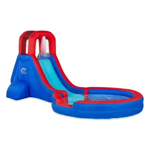 Sunny & Fun Single Ring Inflatable Water Slide Park with Climbing Wall & Deep Pool - Red/Blue