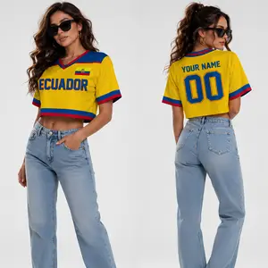 Custom Ecuador Crop Jersey, Personalized Ecuador Soccer Shirt, Women's Flag Crop Top, Custom Name Number Football Tee