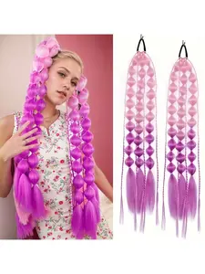 Two Packs Of 24-inch Gradient Lantern Bubble Ponytail Extension - Synthetic Twisted Braids with Elastic Straps for Girls and Women Synthetic Extensions