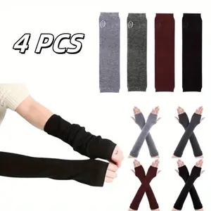 4 Pairs Arm Warmer Fingerless Gloves for Women Long Arm Sleeves Knitted Elbow Length Gloves Gothic party  supplies gift