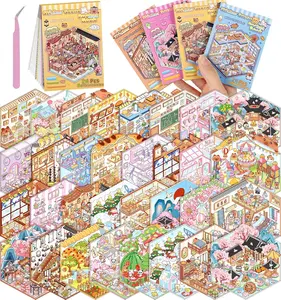 32 Sets Pocket DIY 3D Sticker Scene for Kids, Fun DIY Sticker Scene Make Your Own Mini House Cute Cartoon Animal Scene Stickers Adult Sticker Art Relief Stress, Holiday Christmas Fun