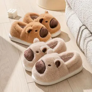 Cute Capybara Cotton Slippers for Women & Men – Fuzzy Plush Warm Winter House Shoes, Thick Sole Indoor Outdoor Cozy Home Slides