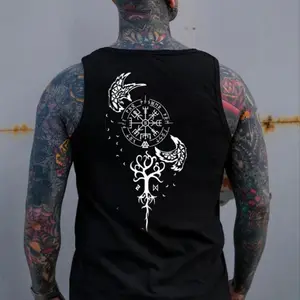 Runic Viking - Norse Mythology Inspired - Embrace the Spirit of Valhalla Black Print Tank Top- Tattoo Street Wear Casual Cotton Shirt, Unisex, Minimalist Style, Trending for Men & Women