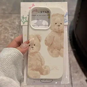 1 piece TPU material cute plush brown bow teddy bear full screen pattern mobile phone case, compatible with iPhone17/16/15/14/13/12/11, bear pattern, cute style, a gift for friends, family and yourself.