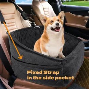 Dog Car Booster Seat for Small/Medium Dogs Under 30lbs - Detachable Pet Travel Bed with Safety Belt, 3-Side Mesh & Storag