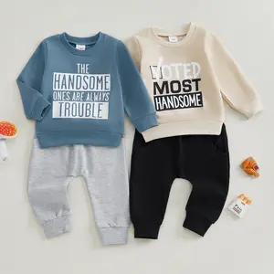 Toddler Baby Boy Fall Winter Clothes Mamas Little Boy Outfit Funny Letter Long Sleeve Sweatshirts and Jogger Pants Set