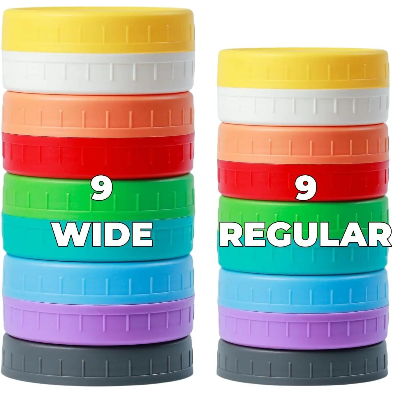 18 Pack 9 Wide Mouth & 9 Regular Mouth Mason Jar Lids with Silicone Rings,Thickened Leak-proof Lids