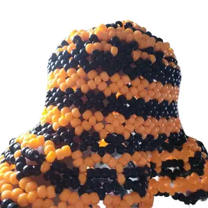 Kandi Bucket Hat - Orange and Black Beaded Design as Show in the Image