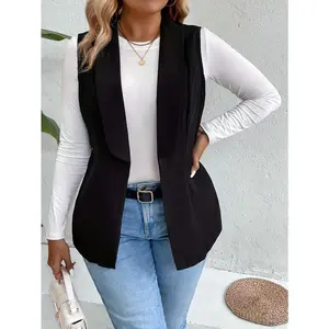 Women’s solid-color vest with front placket and collar, machine washable