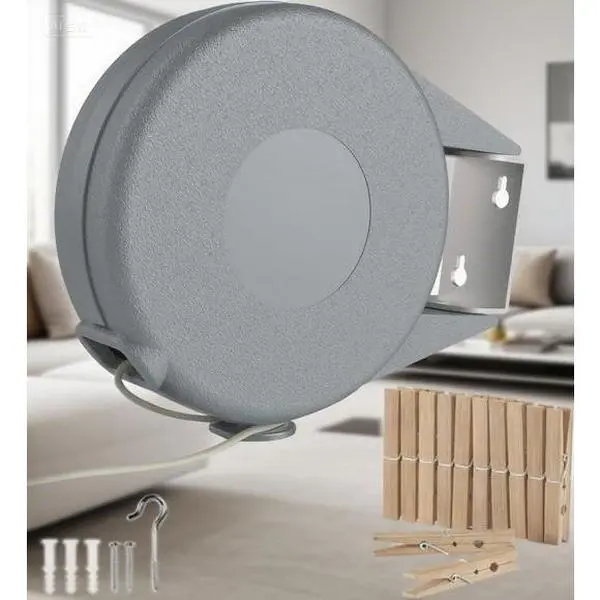 45 Feet Heavy Duty Retractable Clothesline - Portable Indoor Outdoor Washing Line with Wall Mount - PVC Retracting Laundry Rack for Wet Dry Clothing - Easy Installation No Tools Required - Grey Durable Space Saving Design