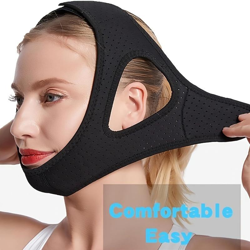 1pc Black V-Face Lifting Bandage with Double Chin Reduction Mask - Breathable Comfort Fit Facial Toning Strap for Nasolabial Folds, Face Slimming & Jawline Contouring, Nighttime Use
