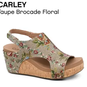 Corkys Carley Taupe Brocade Floral Wedge