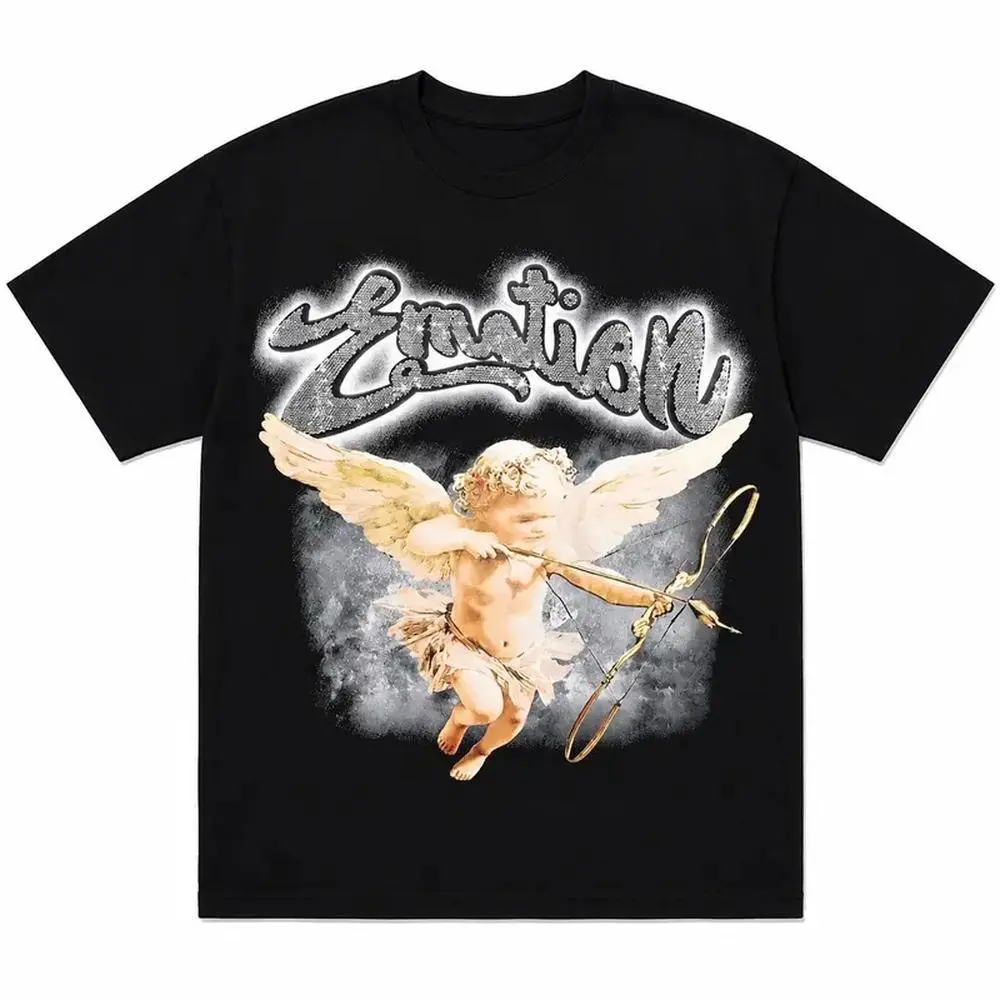 Men's Short-Sleeve Crew Neck T-Shirt - Streetwear, Retro Love Angel Cupid Print, Y2K Aesthetic Unisex Casual Tee