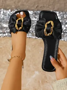 Chain Decorated Women Sandals, Fashion Summer Essential, Open Toe Design, Comfortable and Stylish, Perfect for Casual and Various Activities, Footwear