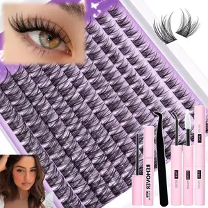 132 PCS CC Curly Wispy Cluster Eyelash Extensions Kit, Natural Individual DIY Lash Extension Set with Lash Bond & Seal, Gentle Lash Remover, Professional Full Lash Kit for Beginners