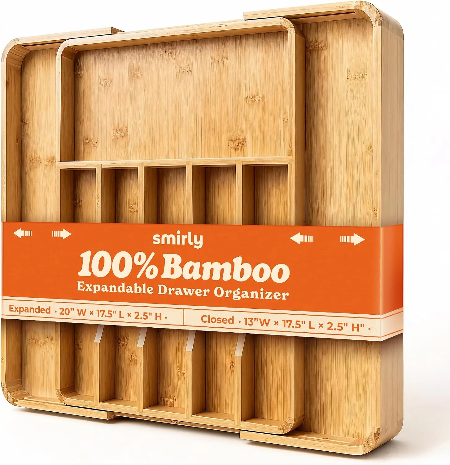 SMIRLY Bamboo Silverware Organizer - Adjustable Utensil Holder, Cutlery Tray and Dividers for Flatware (Home Organizer, Storage Drawer Unit Accessory)