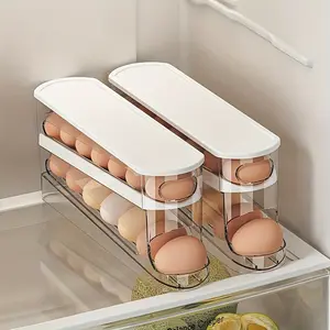 Space-Saving Refrigerator Door Rolling Egg Storage Container - Durable Plastic, Battery-Free, 2-Layer Transparent Compartments for Easy Access & Organization, Non-Toxic Egg Holder for Kitchen & Fridge, Refrigerator Organizer