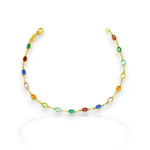 Colorful Anklet Gold Plated Tobillera de crystal 10'' - Everyday Minimalist Ankle Bracelet for Women