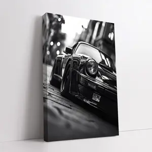 Vintage Sports Car Wall Art, Black and White Classic Car Poster, Luxury Automotive Canvas Print, Retro Car Decor for Living Room, Garage, Office wooden frame