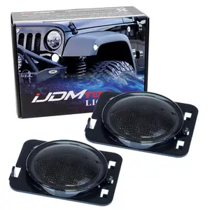 iJDMTOY Smoked Lens White Full LED Front Fender Flare Side Marker Light Kit For Jeep 2007-2017 Wrangler JK