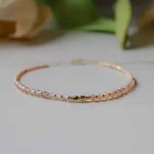 Minimalist Crystal bracelet Strawberry Quartz & Sunstone dainty crystal bracelet | dainty anklet | gift for friends | friendship bracelet | beaded bracelet | yoga bracelet | healing crystal | spiritual protection Birthday