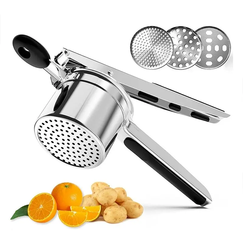 Heavy Duty Potato Ricer, 3 Interchangeable Discs, Stainless Steel | Detachable Masher Press with Silicone Handle for Fluffy Mash, Spaetzle, Gnocchi & Baby Food, Dishwasher Safe
