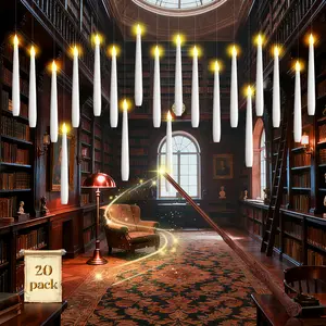 Flameless Floating LED Candles with Magic Wand Remote, Battery Operated Flickering Window Hanging Candles, Warm Decorative Lights for Christmas & Halloween