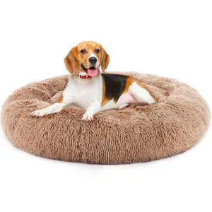 furnishflex 24 Inch Anti-Slip Round Fluffy Plush Faux Fur Cat Bed, Fits up to 25 lbs Pets