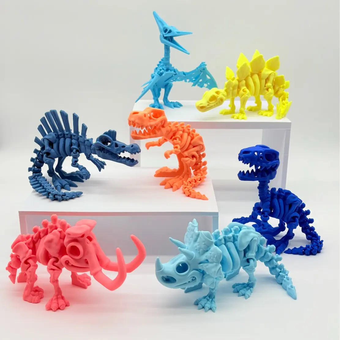 JP Crafted Designs 3D Printed Dinosaur Skeleton Fidget - Flexi Dinos anxiety stress relief toy fidget 3D Printed Fidget Toy - Dino Decor - Dinosaur Figurine