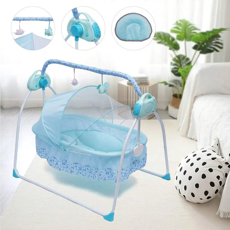 Adjustable Infant Rocker for Newborn, Electric Auto-Swing Baby Cradle Bouncer Bed Chair with Music, Mat, Net, Newborn Bassinet Sleep Bed