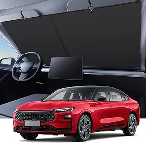 1 Second Storage-Free Windshield Sun Shade Black titanium silver full blackout for Universal Car - Adjustable Auto Retractable Sunshade, UV & Heat Protection - Easy to Use for Outdoor Camping & Daily Parking (Not Fit Truck)