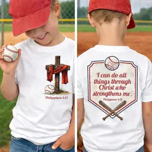 Christian Baseball Philippians 4:13 Graphic T-Shirt 2 Sided, Faith Baseball Scripture Tee, Youth Baseball Faith Graphic Shirt, Religious Sports Gift Shirt, Baseball T-Shirt, I Can Do All Things Through Christ