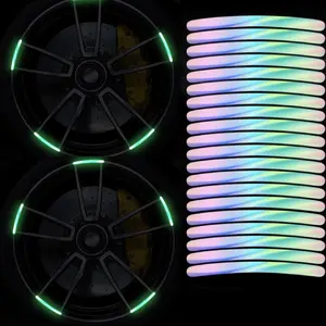 20PCS Wheel Adhesive Strips Stickers, Night Reflective Safety Decoration Strip for Car, Motocycle, Bicycle, Car Wheel Hub Reflective Sticker, Reflective Tape for Enhancing Car Wheel Safety