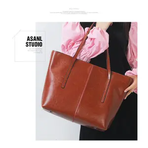 Women's Slouchy Pebbled Shoulder Leather Bag Elegant Grey Tote with Contrast Handles