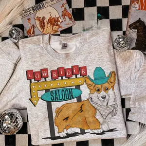 Low Rider Saloon Corgi Sweatshirt, western clothing, western outfits women, western tops, T-shirt and Hoodie