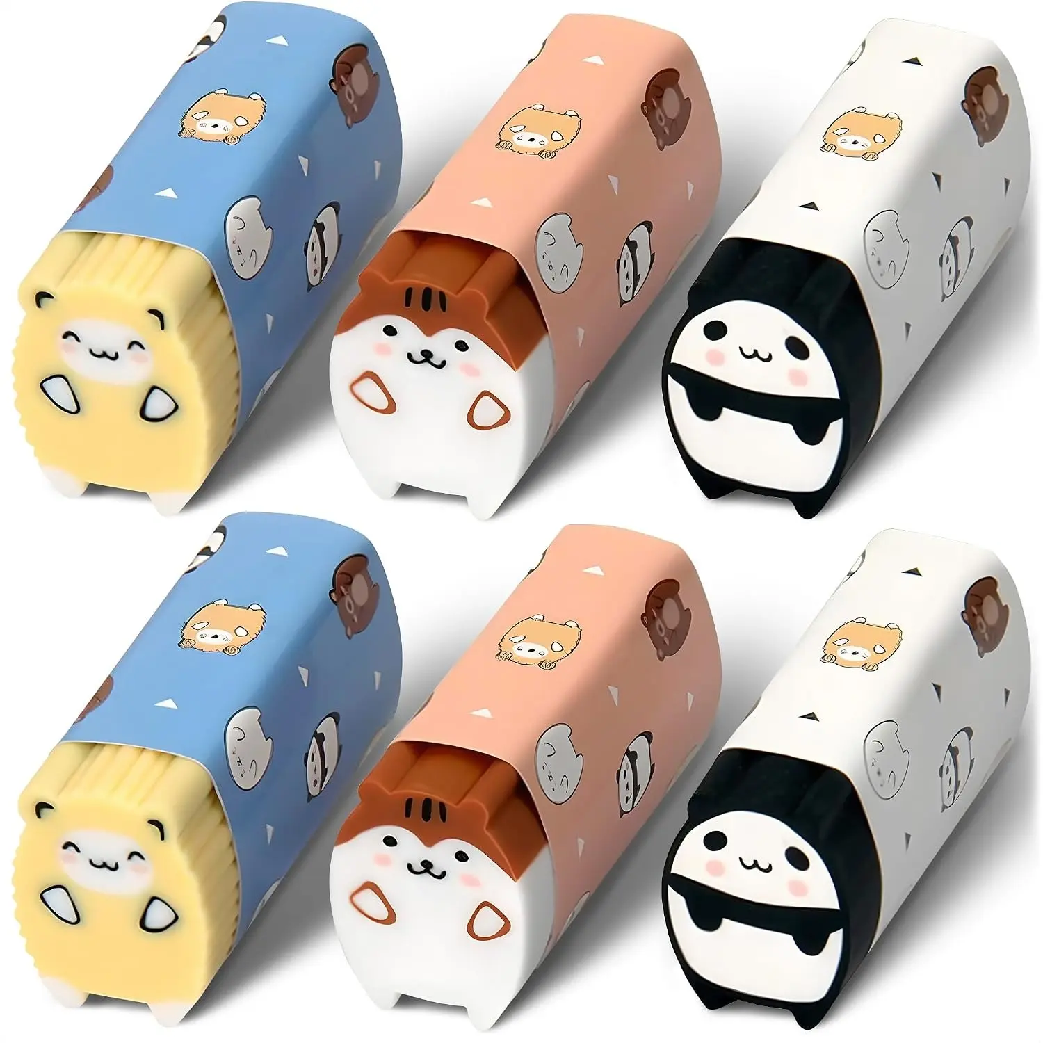 6Pcs Animal Erasers Pencil Erasers - Cute Eraser Kawaii Japanese Stationary Supplies Dry Erase Eraser - Cute Kawaii Desk Pet - Long Service Life and 3 Different Designs, Cool Stuff for School