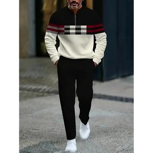 Men's 2-Piece Casual Geometric Pattern Suit, European & American Style Men's Clothing Set