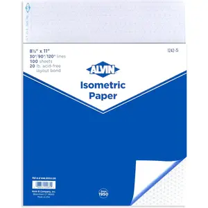 Isometric Paper Pad 100 Sheets of 8 1/2" x 11" Model 1242-5 Drafting and Graph Paper 20 Pound Acid-Free