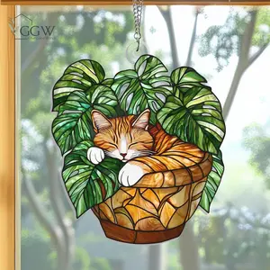 Cat Monstera Suncatcher Acrylic Ornament, Monstera Plant Window Hanging, Monstera Leaves Decor, Cat Lover, Plant Lover, Plant Lady Plant Mom