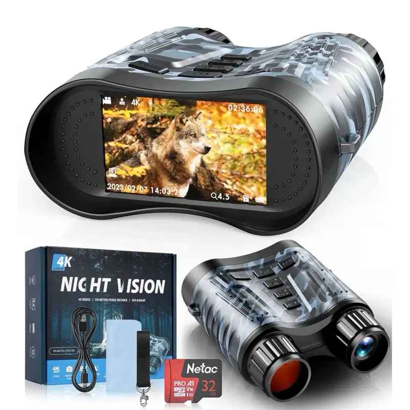 4K Night Vision Goggles with 8x Digital Zoom & 4000mAh Rechargeable Battery - Infrared Night Vision Device with Ergonomic Fit, Lightweight Design, High-Resolution Optics & USB-Powered Operation for Hunting, Camping, Wildlife Observation