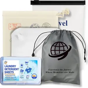 Travel Laundry Detergent Sheets Kit - 30-Count Laundry Detergent Sheets for Sink & Machine Wash, Portable Clothesline and Universal Sink Stopper for Hotels, Cruises, Camping & Trips