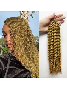 Human Crochet Hair for Black Women 16 Inch 60g 100 Strands Deep wave Crochet Human Hair Bundles Pre-Separated Feather Crochet Human Hair Deep Wavy Invisible Crochet Hair Extensions Honey