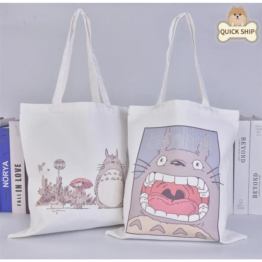 Totoro Canvas Tote, Cute Shopping Handbag, Reusable Handmade Shoulder Bag,Hayao Miyazaki Animation Enthusiast, Summer Gifts