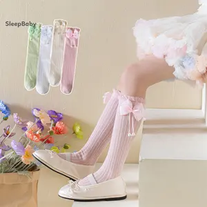 Baby Girls Knee High Socks With Bow Soft Breathable Long Socks Mesh Stockings For Toddlers Children
