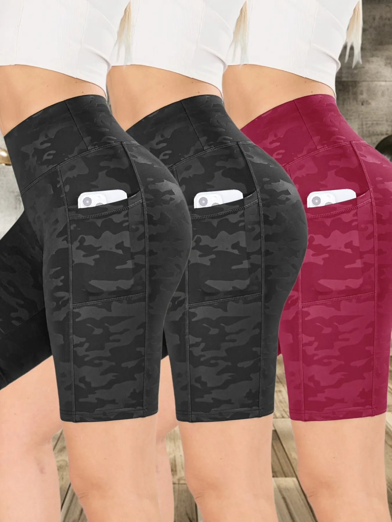Women's Camo Print Gym Shorts, Breathable Comfortable Skinny Shorts, Side Pockets Shorts, Ladies Sportswear for Indoor Outdoor Wear, Stretch Shorts, Bottoms Women's Camo Print Gym Shorts, Breathable Comfortable Skinny Shorts, Side Pockets Shorts, Ladies Sportswear for Indoor Outdoor Wear, Stretch Shorts, Bottoms