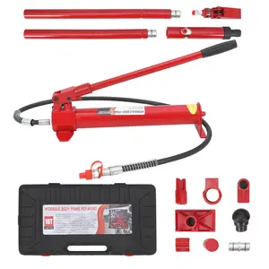 Heavy-Duty Porta Power Hydraulic Jack Kit - Auto Body Frame Repair Tool - 4.7 ft & 3.9 ft Oil Hoses, Blow Molded Storage Box, for Automotive, Truck, Metal, 4-Ton Capacity