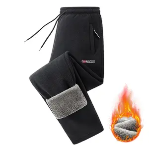 Men's winter sweatpants with double-sided fleece lining, thick, windproof, warm, casual, and classic