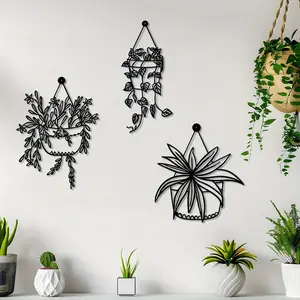 Metal Wall Art Set, 3 Counts/set Creative Leaf Design Floral Abstract Decorative Design Hanging Ornament, Wall Decor for Home Living Room Bedroom Garden, Hangable, Interior, Modern Home Decoration