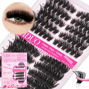 YIDUO Self-Adhesive Lash Clusters, 200D+300D Voluminous Fluffy Press-On Lashes, Pre-Glued DIY Lash Extensions, 10-18mm D Curvature, No Glue Required, Easy to Apply Individual Lashes Makeup Gift Box